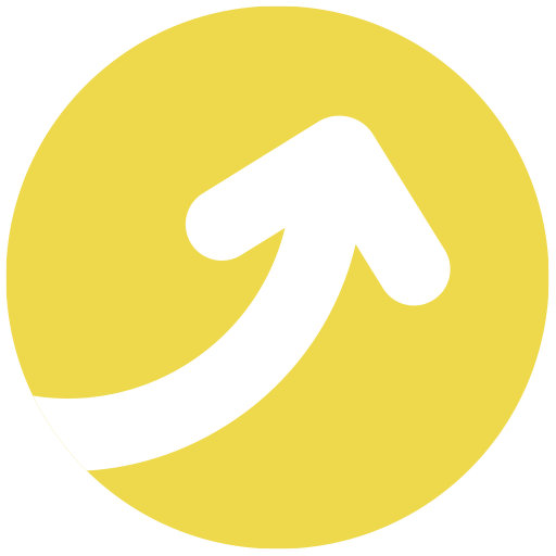Icon-Symbol Logo Corporate Happiness® - Wachstum erleben - weisser, aufstrebender Pfeil auf gelben Kreis
