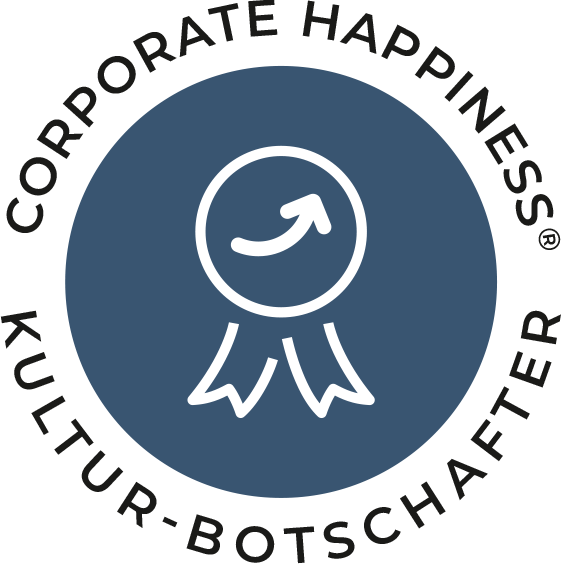 Blauer Grafik-Button Corporate Happiness® Zertifizierter Kultur-Botschafter